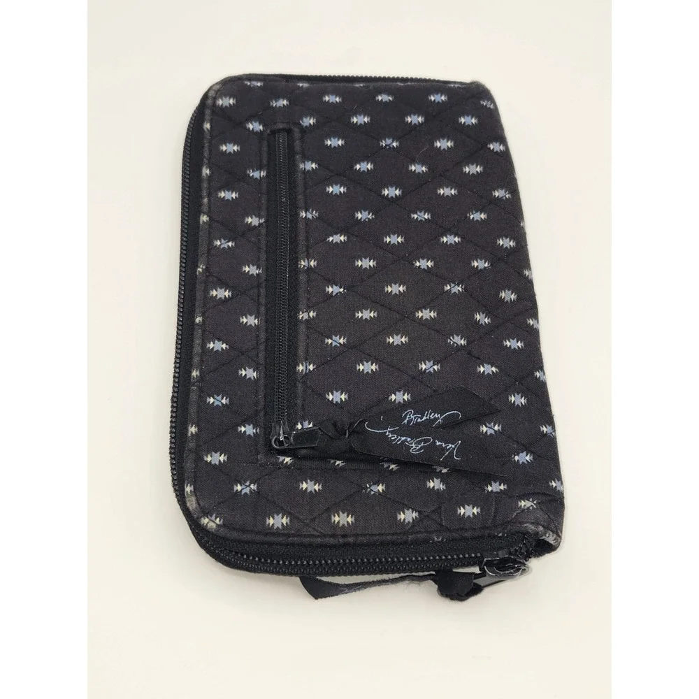 Vera Bradley Quilted Cotton Zip Around Wallet Canyon Pattern Vintage Black Blue - Picture 4 of 6